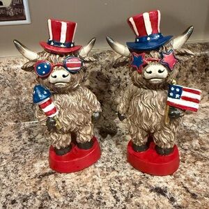 Patriotic Highland Cow Figurines NEW